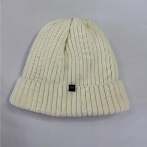Hot Paws Fleece Lined Crean Ribbed Beanie Cozy Winter Knit Hat